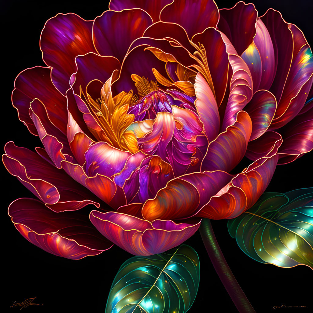 Colorful Digital Artwork: Luminescent Flower with Multicolored Petals