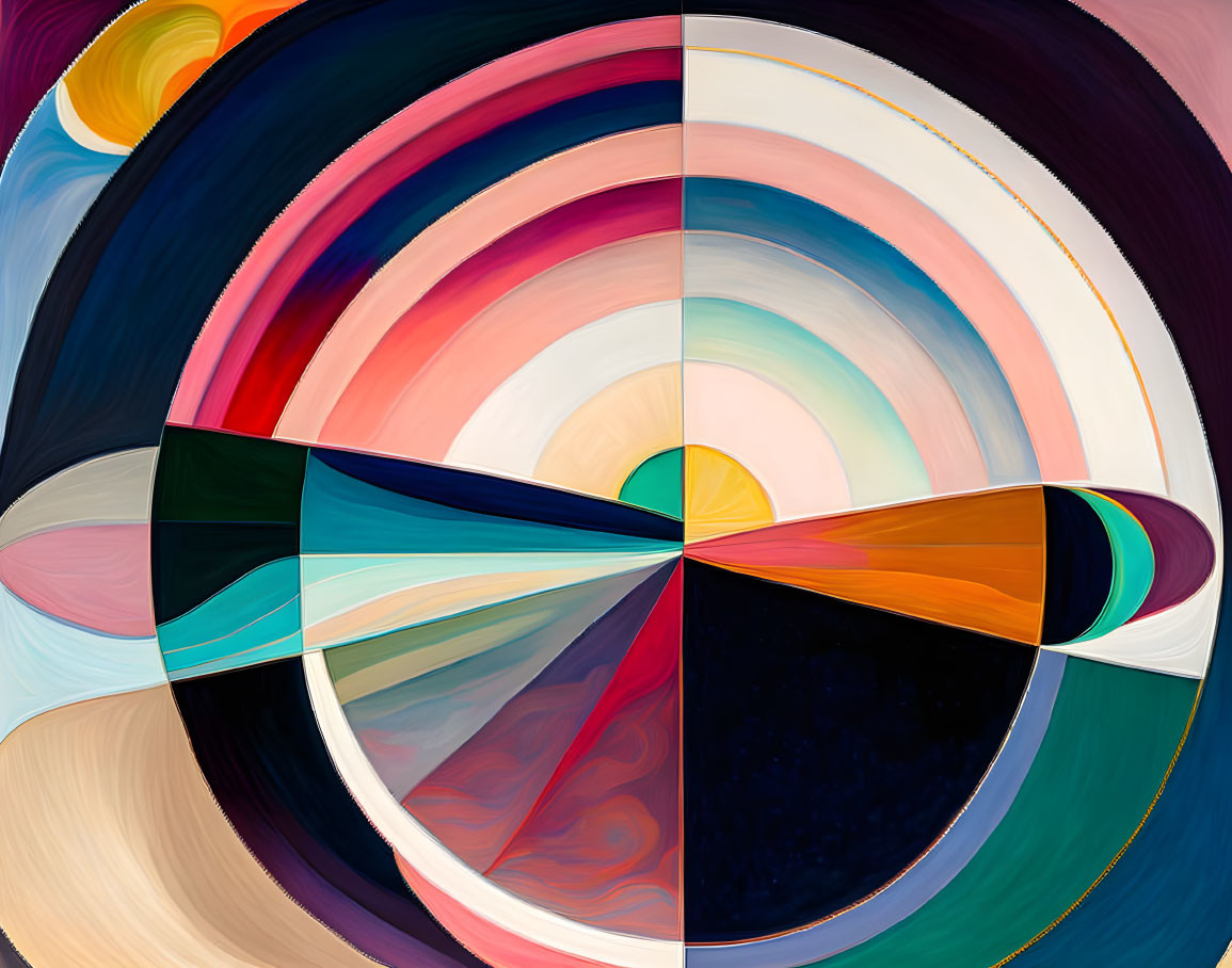 Colorful abstract digital art with swirling shapes and motion in quadrants