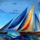 Colorful Sailboat with Expansive Sails on Blue Waters at Sunset