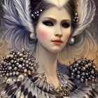 Vibrant digital artwork of woman with feathered headdress and tribal makeup