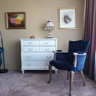 Vintage Room with Floral Wallpaper and Regal Blue Armchair