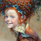 Fantasy painting of cherubic child with cherries and whimsical hat