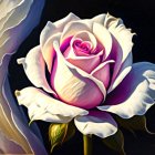 Colorful rose painting with white to pink gradient on dark background