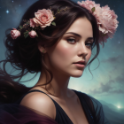 Portrait of Woman with Flowers in Hair and Soft Smile