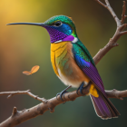 Colorful bird perched in magical forest with glowing leaves