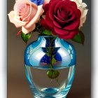 Blue Vase Still Life Painting with Roses and Flowers