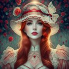 Ethereal woman with floral hat and lace in digital art