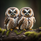 Colorful Owls with Striking Eyes in Lush Forest Scene