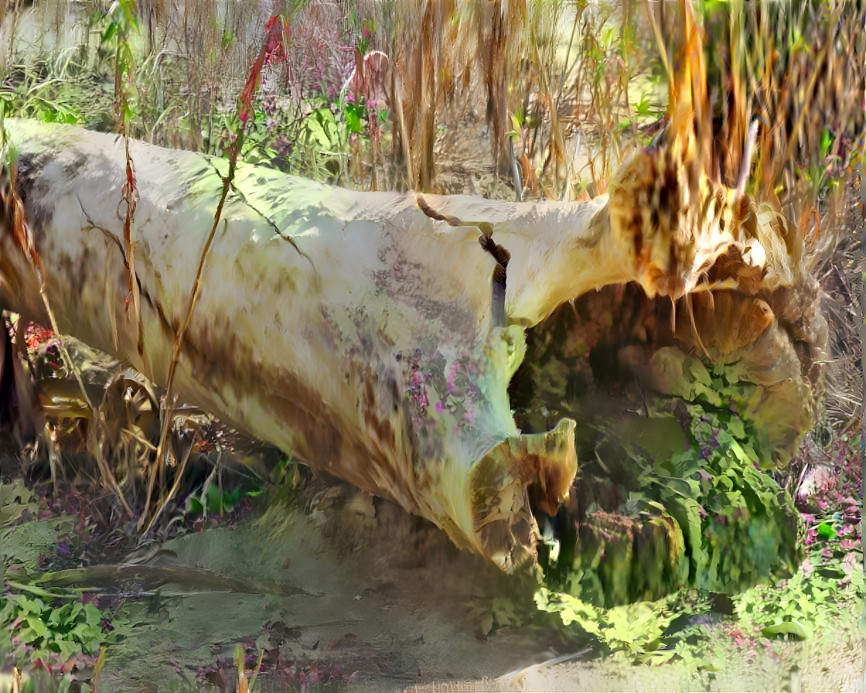 Fallen Hollow Tree in Riverbed