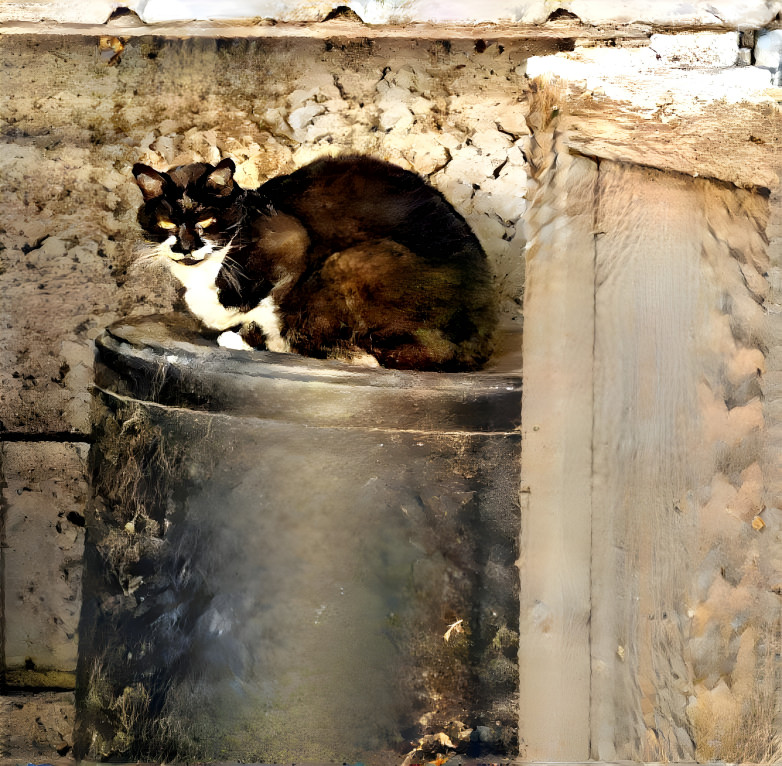 Tuxedo Cat Hiding on Water Softner Tank 