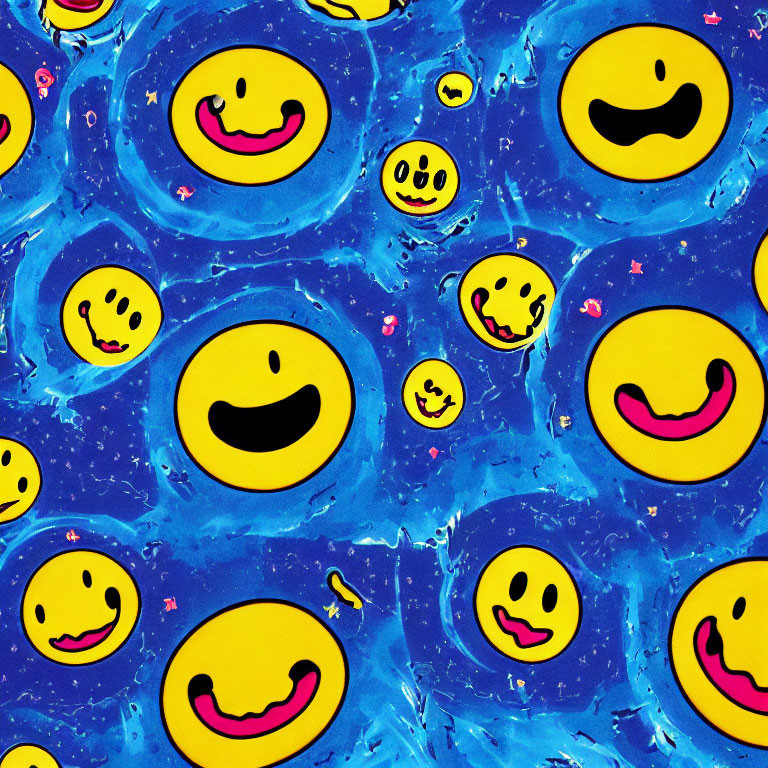 Bright Blue Background with Yellow Smiley Face Designs