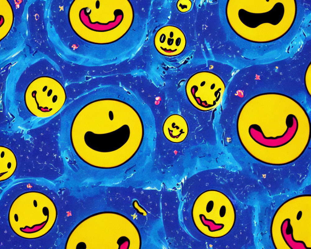 Bright Blue Background with Yellow Smiley Face Designs