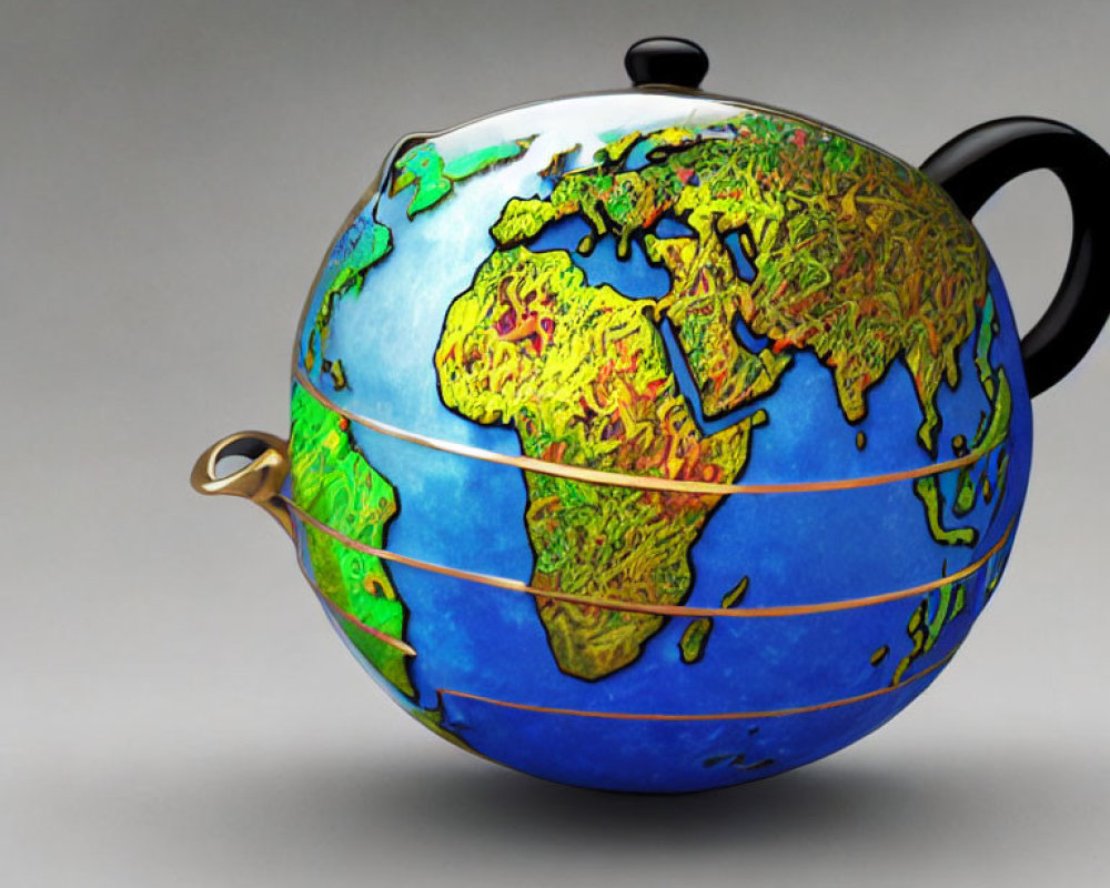 Globe-shaped teapot with continents and oceans design