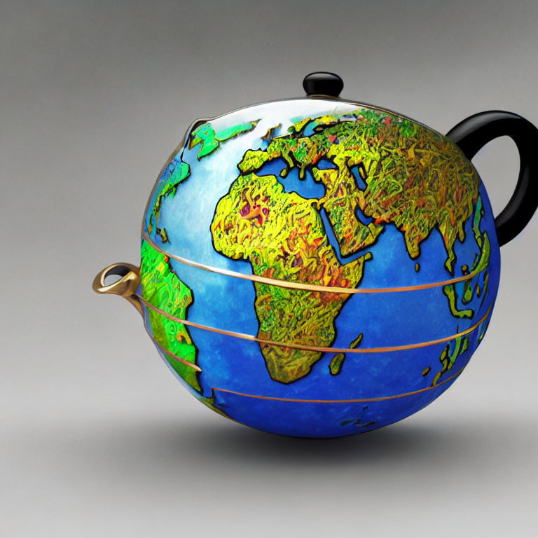 Globe-shaped teapot with continents and oceans design