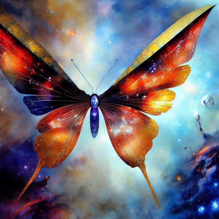 Colorful Butterfly with Cosmic Patterns in Starry Space