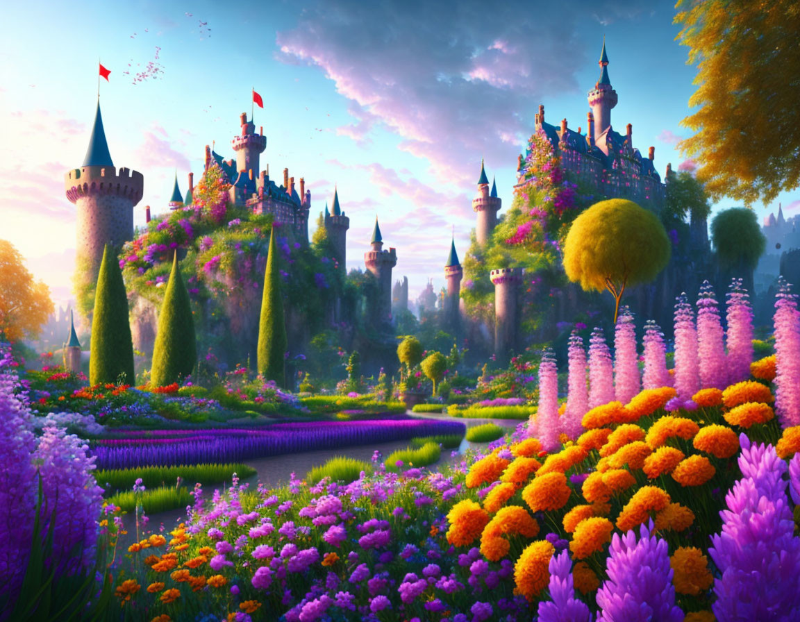 Majestic castle in vibrant fantasy landscape