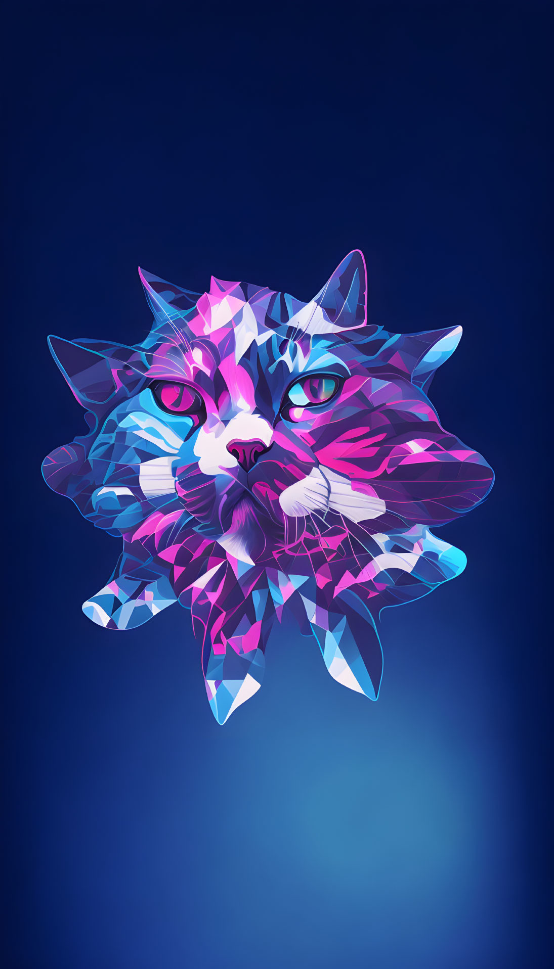 Colorful Geometrical Cat Head Artwork in Blue and Pink Spectrum