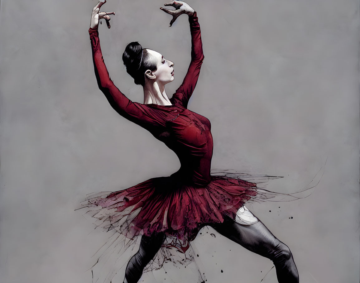 Ballerina in Red Tutu Dancing Pose