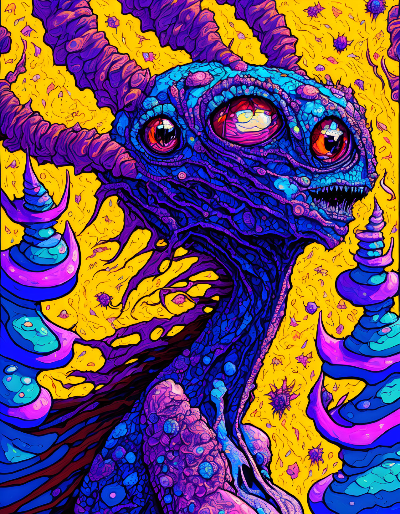 Colorful Psychedelic Chameleon Illustration on Abstract Background