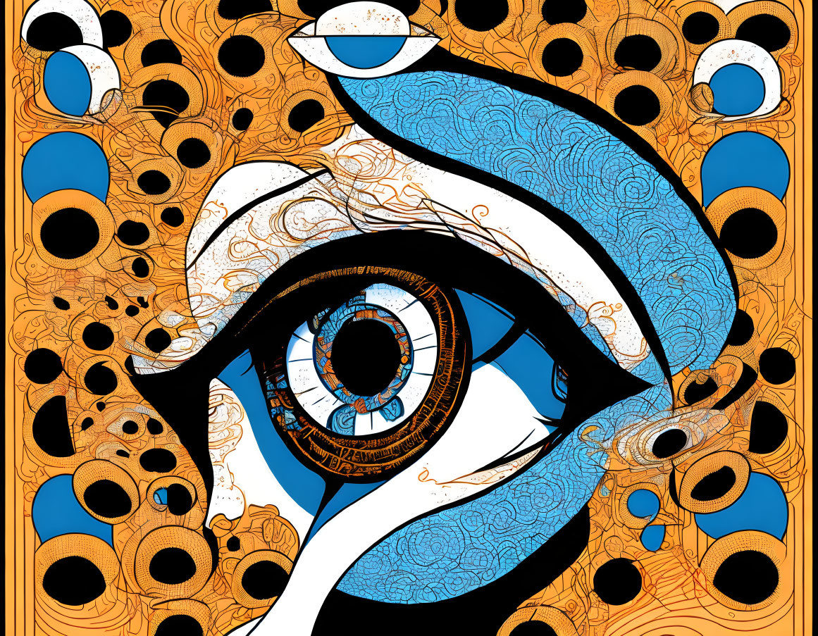 Abstract Eye Art with Blue, Brown, and Orange Tones