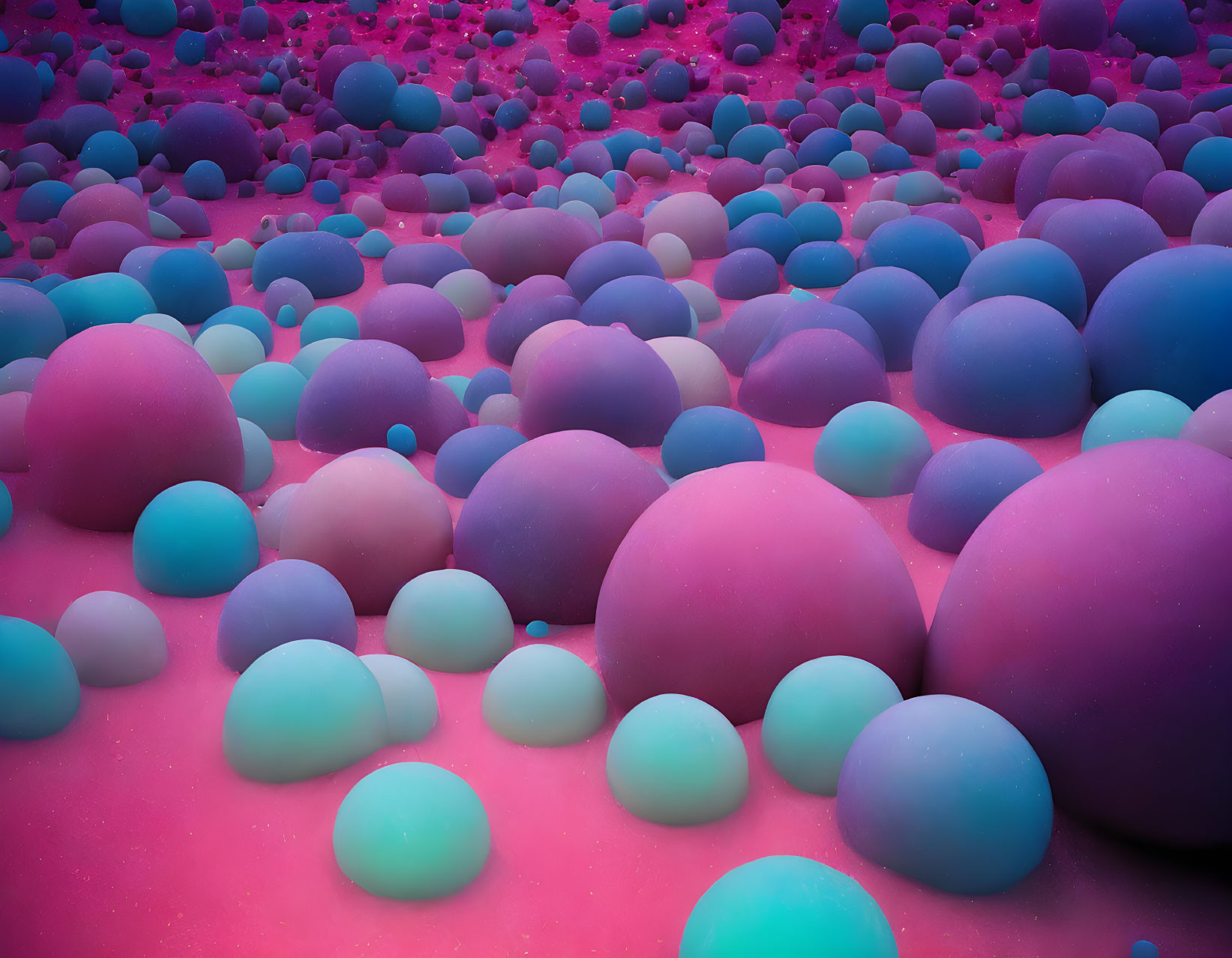 Multicolored Spheres on Textured Pinkish-Purple Landscape