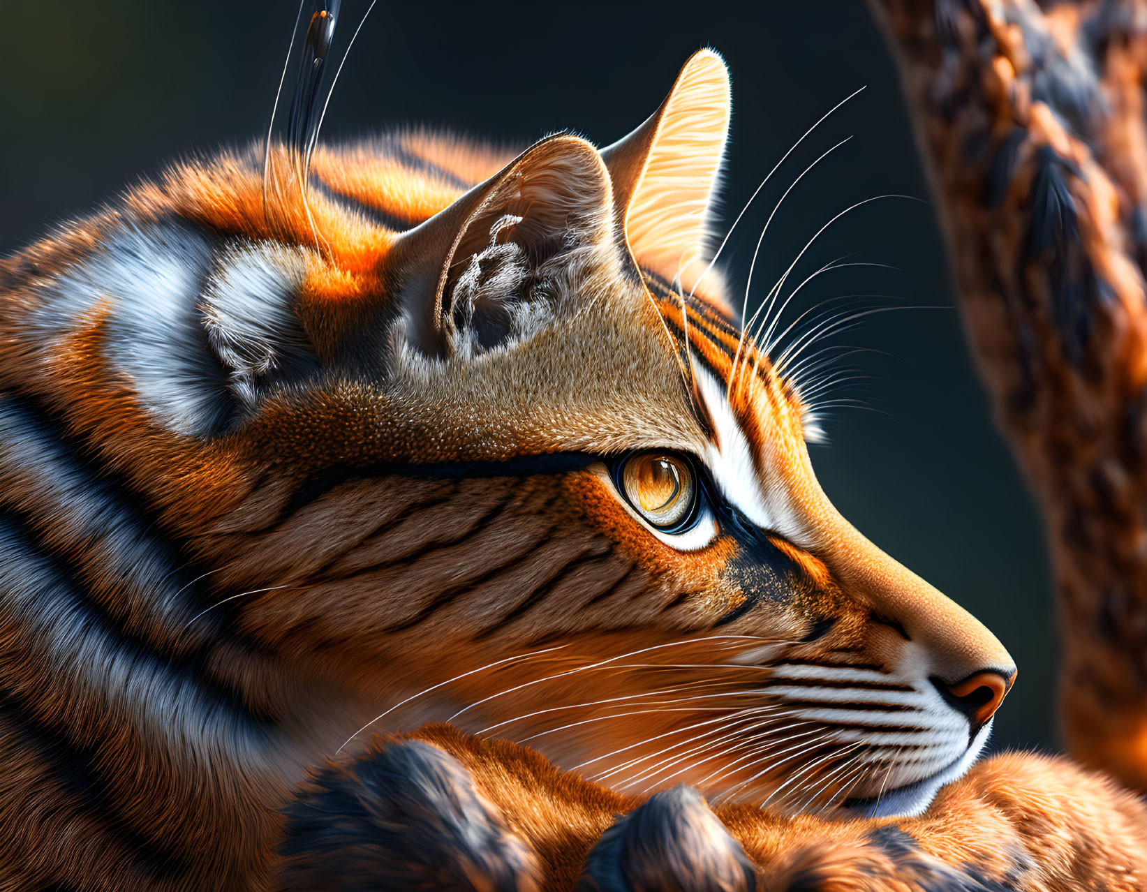 Detailed Close-Up: Domestic Cat and Tiger Hybrid's Intricate Fur Patterns