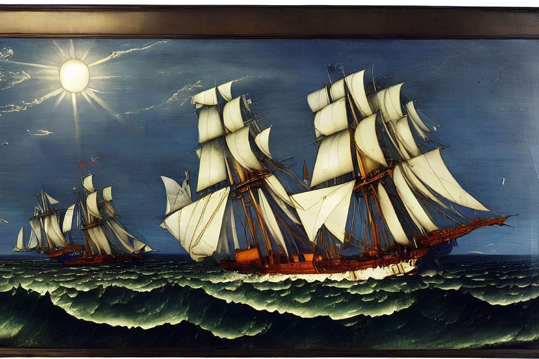 Classic Nautical Artwork: Two Tall Ships Sailing at Sea