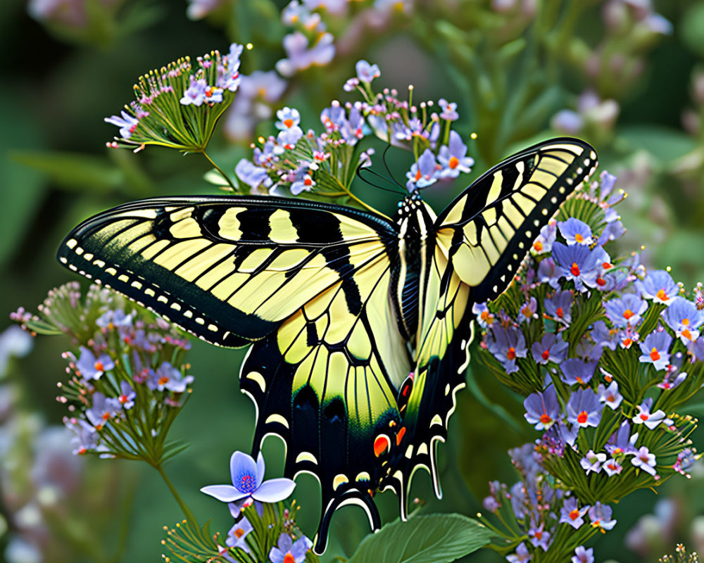 Colorful Butterfly with Detailed Wings on Flowers in Soft-focus Background