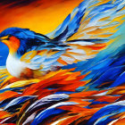 Colorful Stylized Bird Painting with Fiery Palette