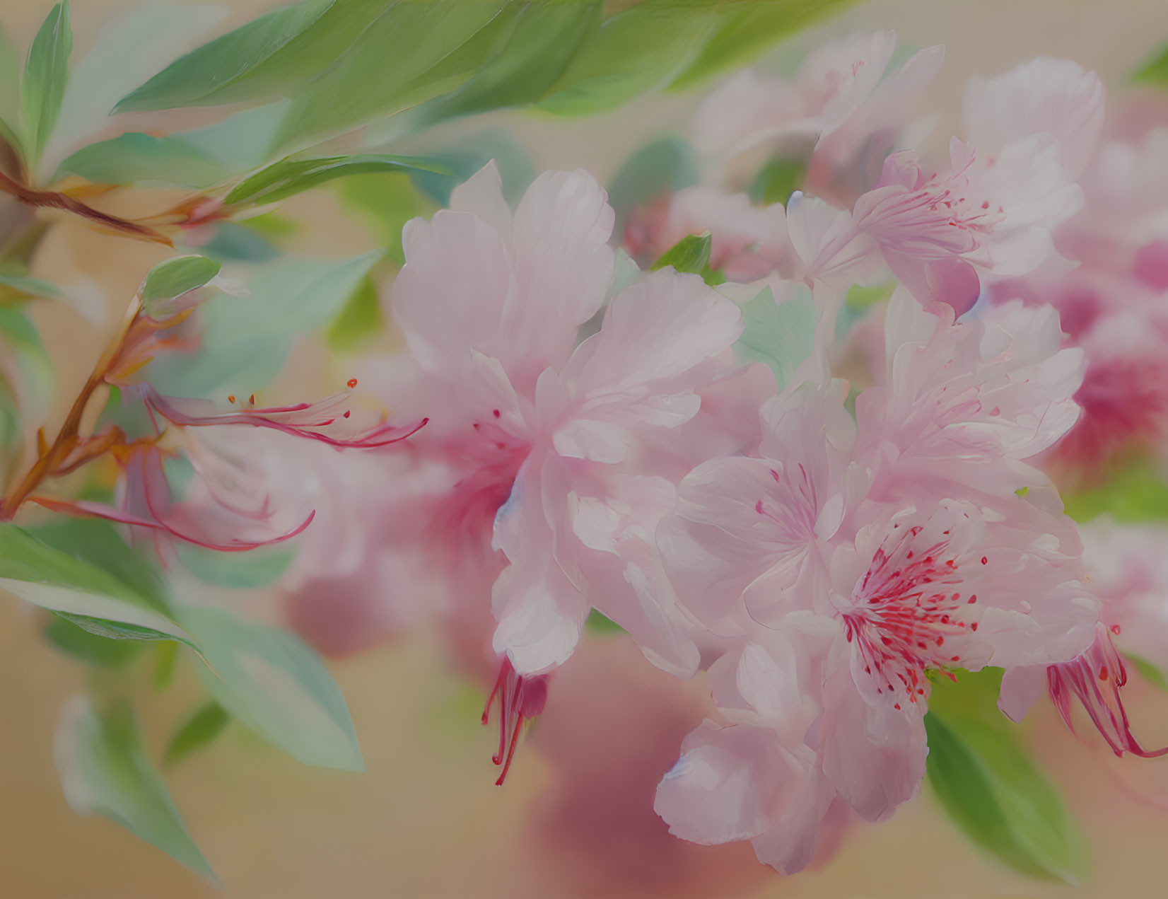 Delicate pink cherry blossoms in soft focus