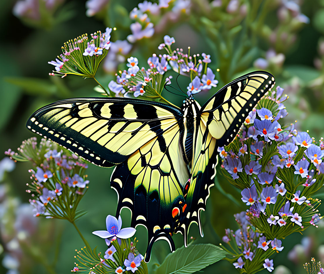 Colorful Butterfly with Detailed Wings on Flowers in Soft-focus Background