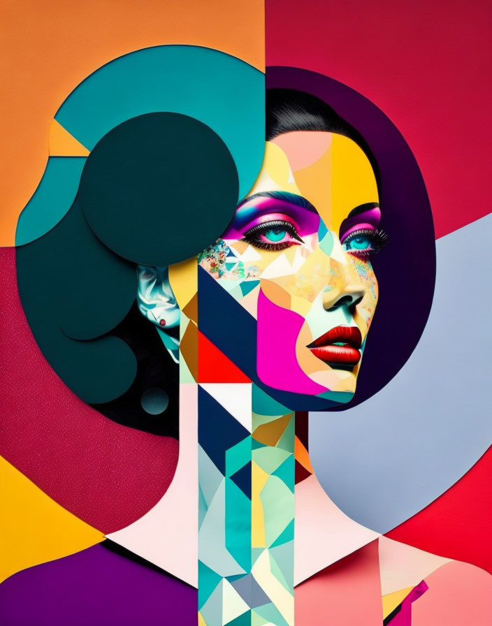 Colorful Abstract Portrait of Woman with Geometric Elements