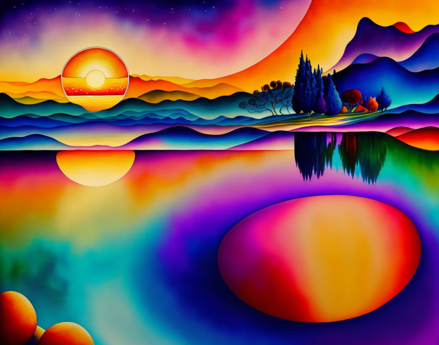 Colorful Sunset Landscape Reflecting in Serene Waters