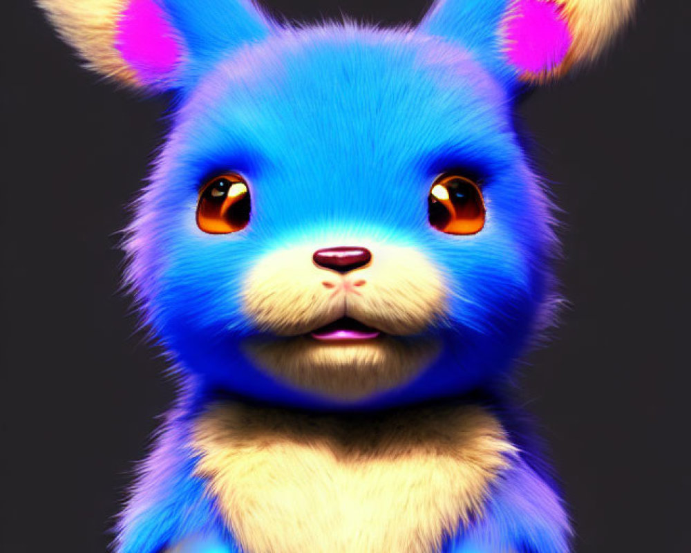 Colorful Cartoon Rabbit with Orange Eyes and Blue Claws on Dark Background