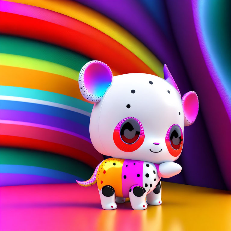 Whimsical spotted creature cartoon animation with rainbow background