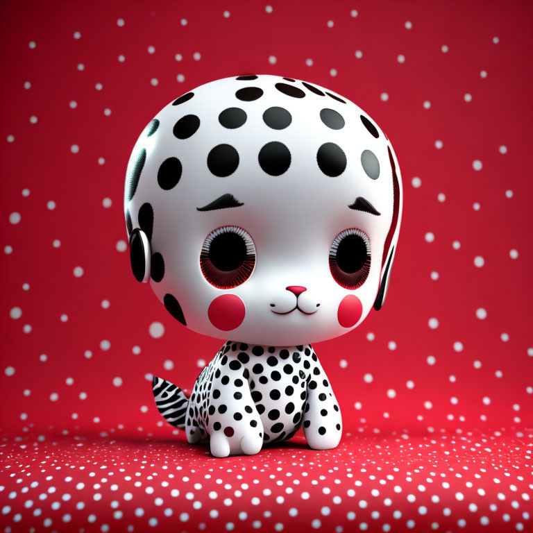 Stylized puppy digital illustration with big eyes and polka dot skin