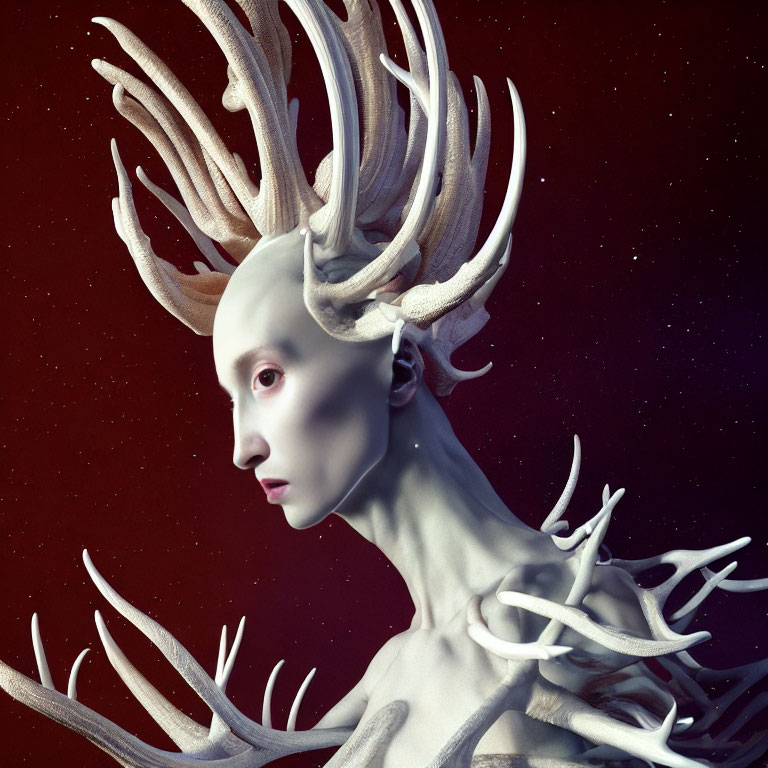 Person with Elaborate Antler-like Structures in 3D Rendered Image