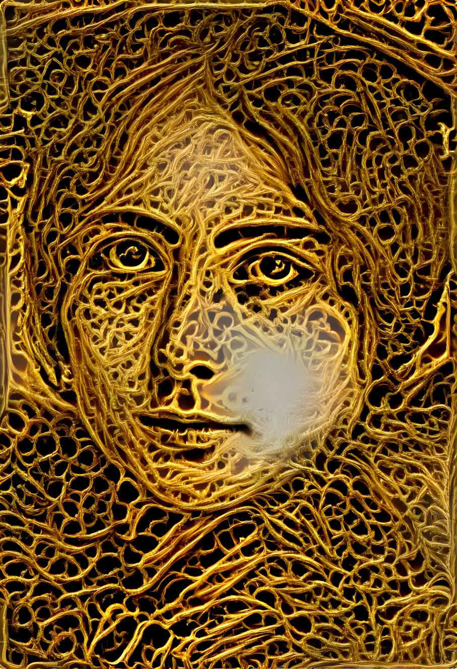 Gold filigree relief portrait of Cleo de Merode