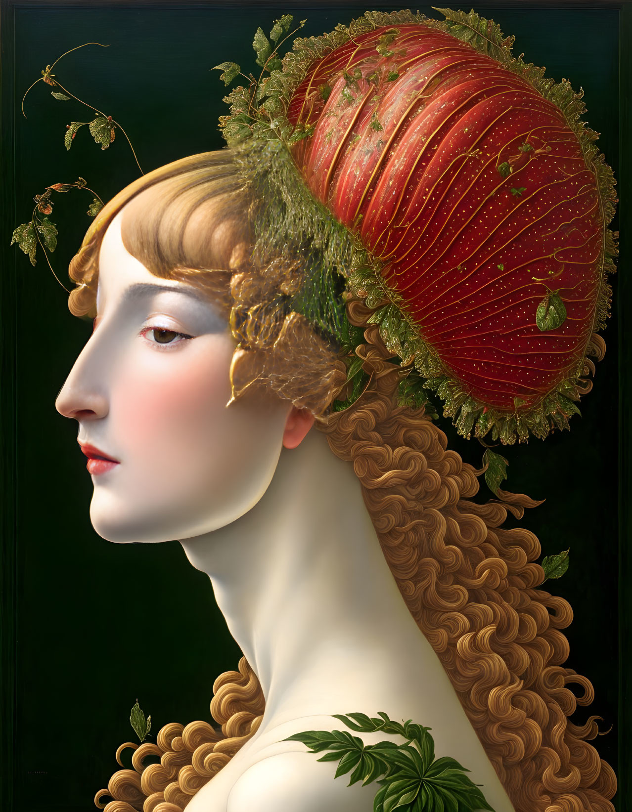 Portrait of Person with Large Red Hat & Golden Hair