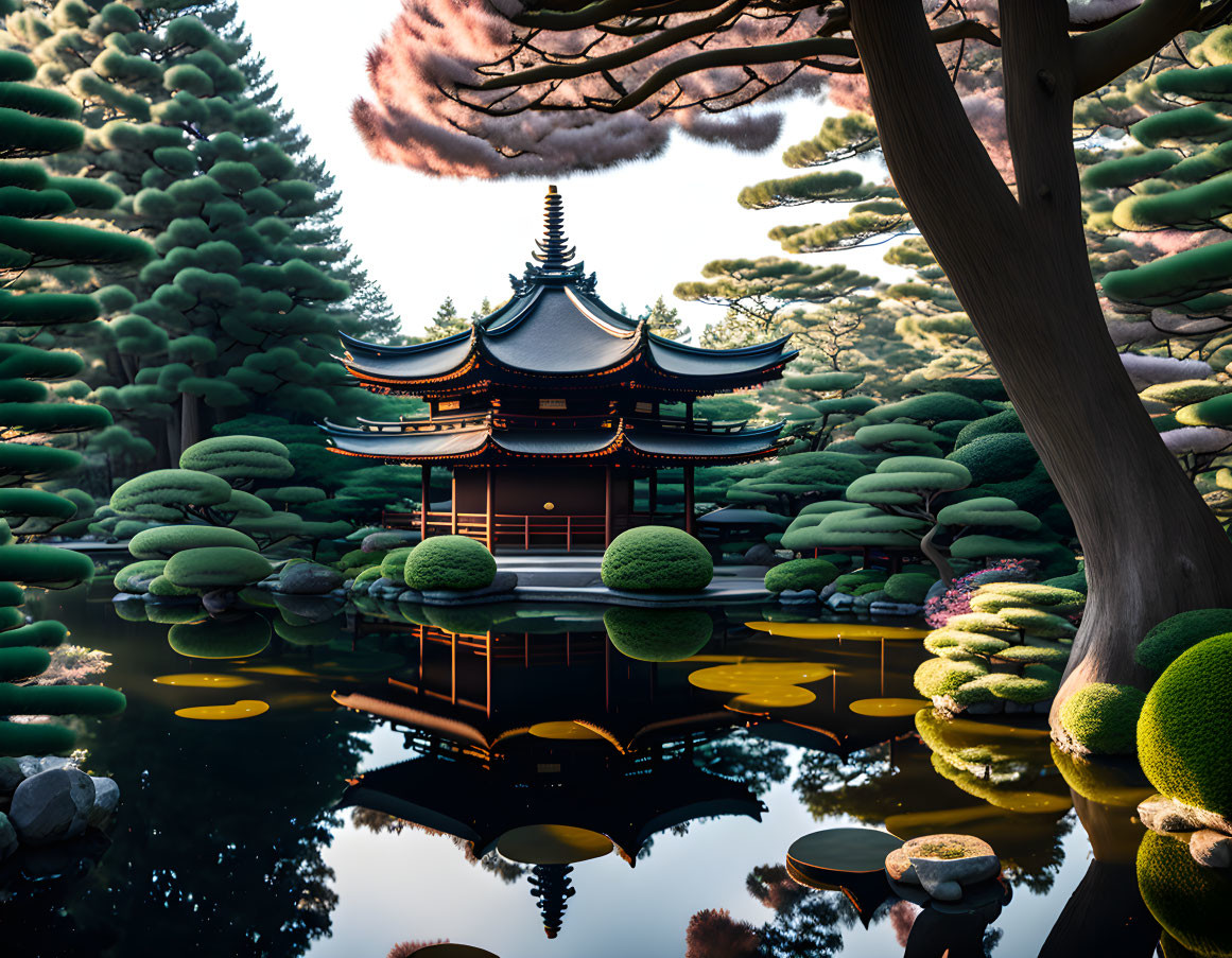 Tranquil Japanese-style Pavilion in Serene Garden