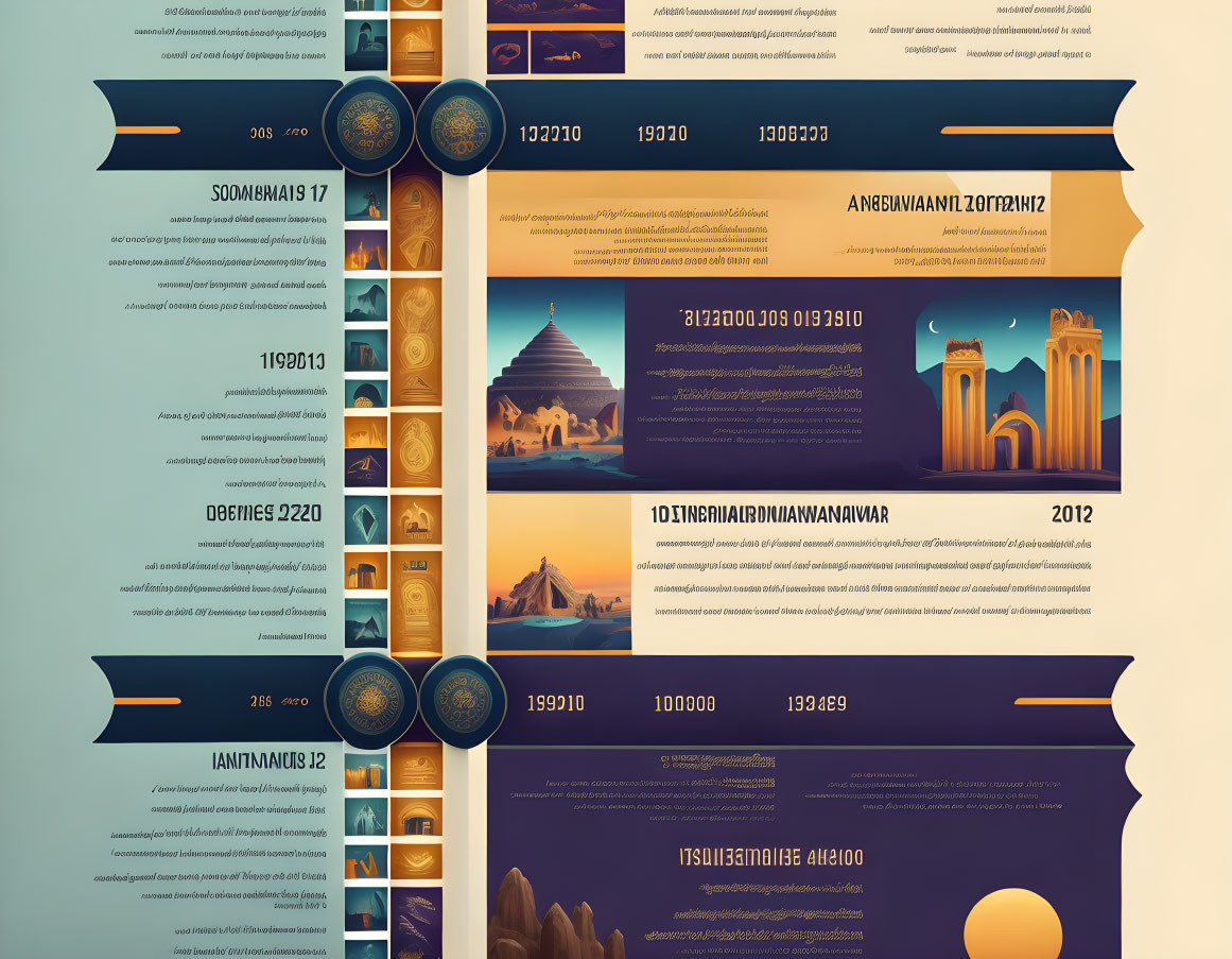 Vintage Blue and Orange Infographic: Timelines and Milestones with Icons and Dates