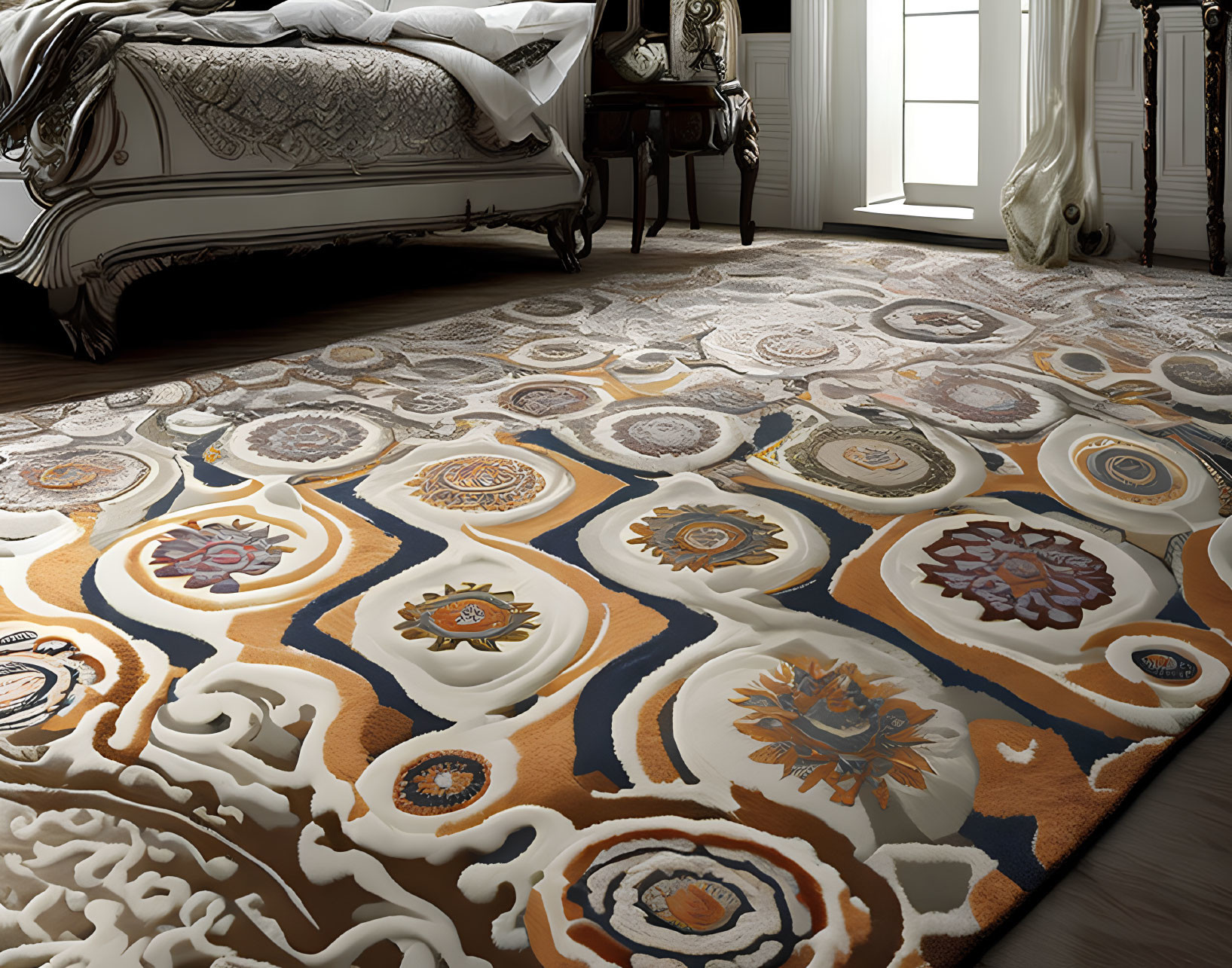 Intricate Floral and Geometric Rug for Classic Luxury Bedroom