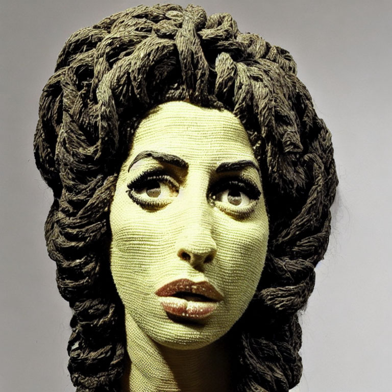 Detailed sculpture of a woman with textured hair and distinct facial features