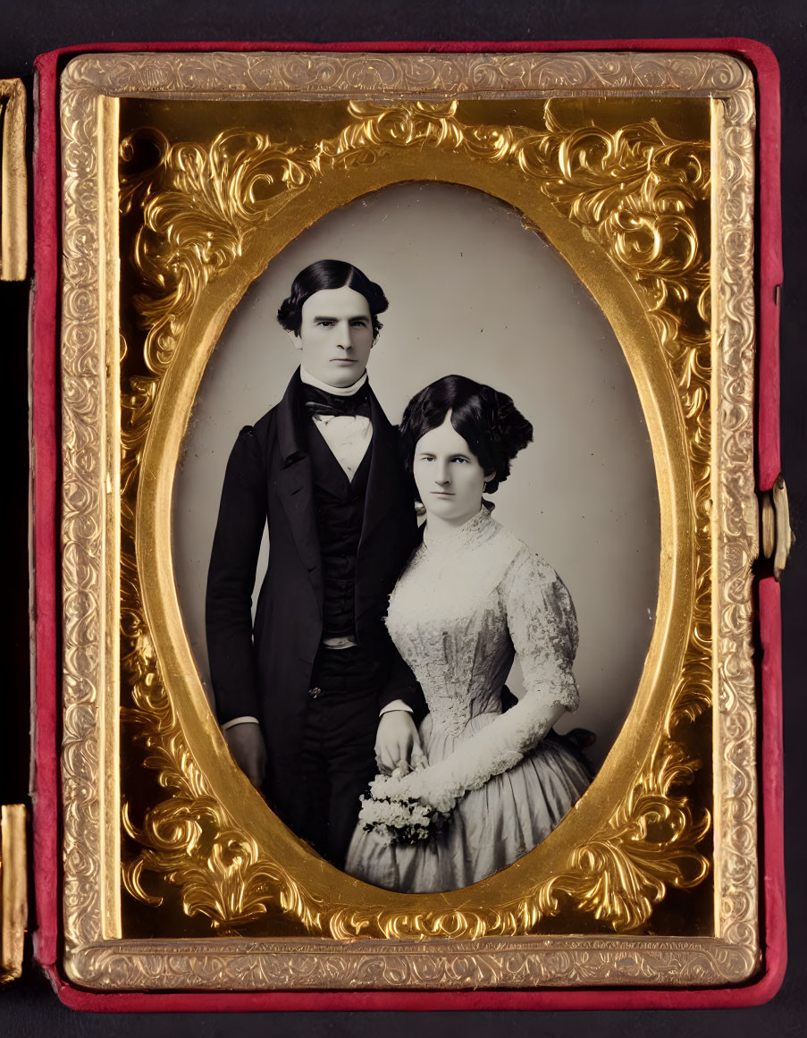 Vintage Daguerreotype Photo: Man and Woman in 19th-Century Attire