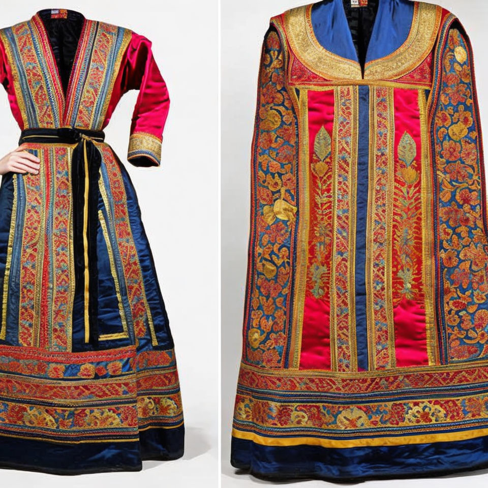 Traditional Embroidered Robes with Colorful Designs and Intricate Patterns