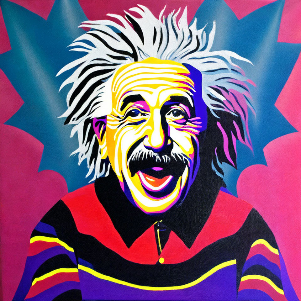 Vibrant pop art portrait of a playful scientist with tongue out