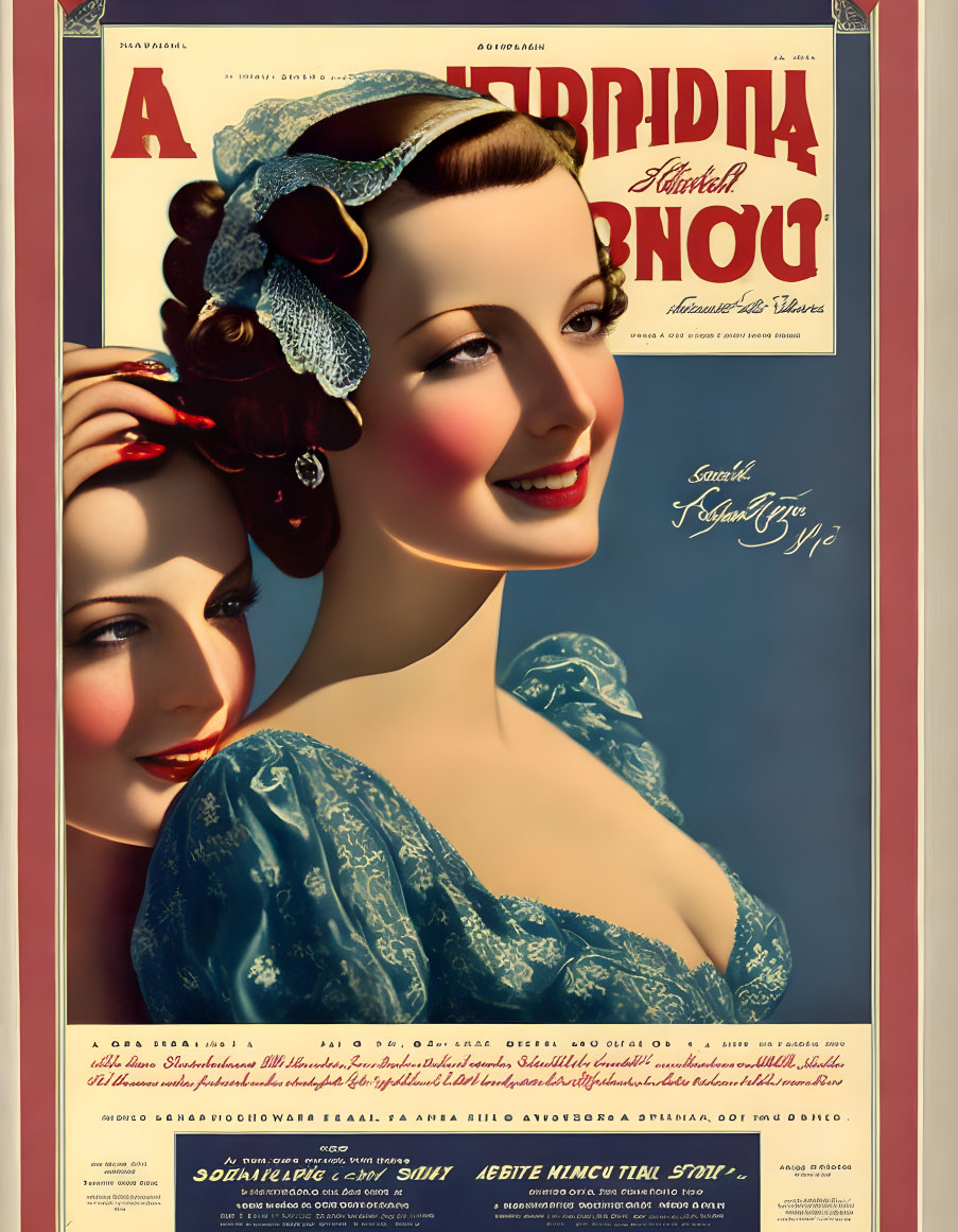 Elegant vintage poster with two women in retro fashion