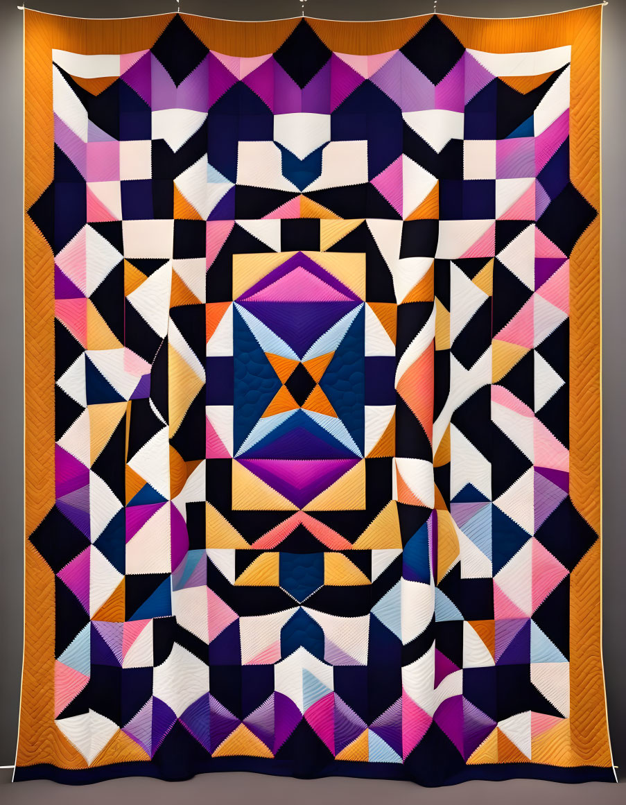 Vibrant Diamond Geometric Patterned Quilt Display