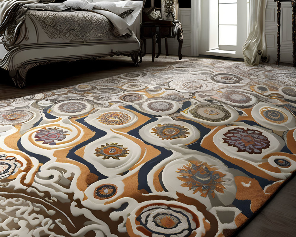 Intricate Floral and Geometric Rug for Classic Luxury Bedroom