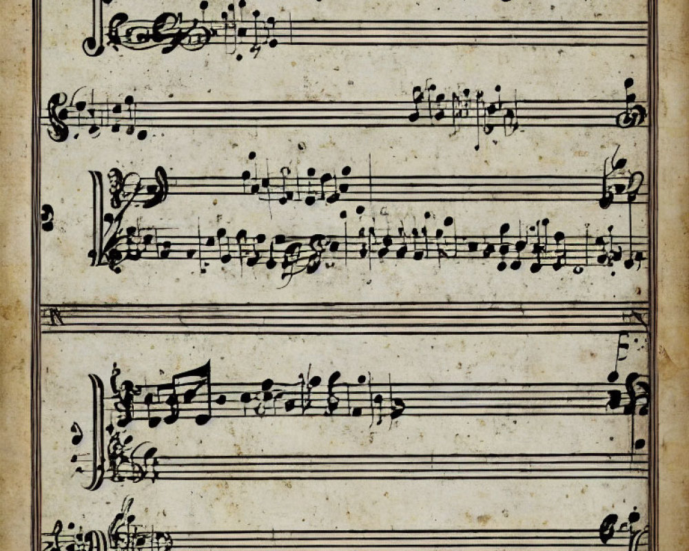 Aged sheet music page with handwritten notations on yellowed background